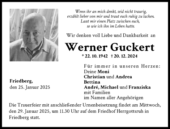 Traueranzeige von Werner Guckert von Friedberger Allgemeine