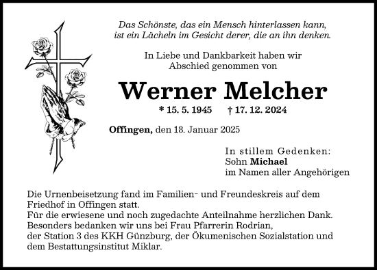 Traueranzeige von Werner Melcher von Günzburger Zeitung