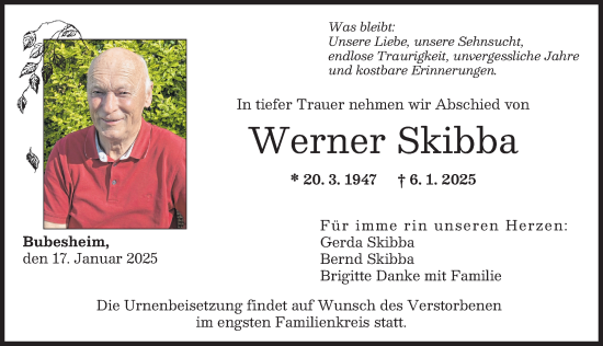 Traueranzeige von Werner Skibba von Günzburger Zeitung