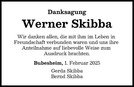 Traueranzeige von Werner Skibba von Günzburger Zeitung