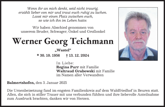 Traueranzeige von Werner Georg Teichmann von Neu-Ulmer Zeitung