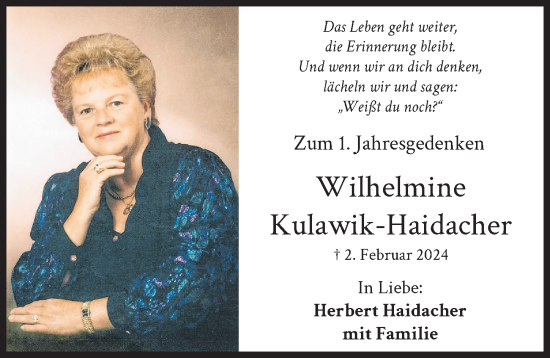 Traueranzeige von Wilhelmine Kulawik-Haidacher von Günzburger Zeitung
