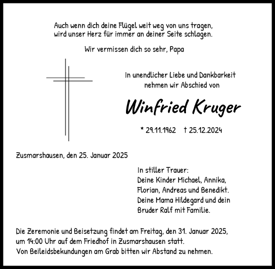 Traueranzeige von Winfried Kruger von Augsburg-Land