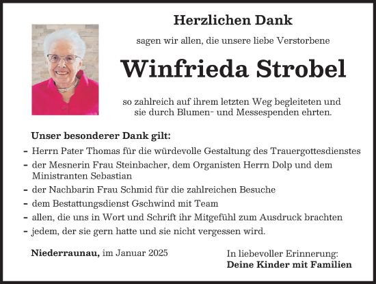 Traueranzeige von Winfrieda Strobel von Mittelschwäbische Nachrichten