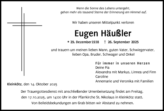 Traueranzeige von Eugen Häußler von Günzburger Zeitung
