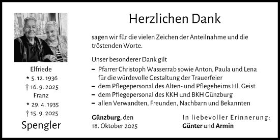 Traueranzeige von Franz Spengler von Günzburger Zeitung