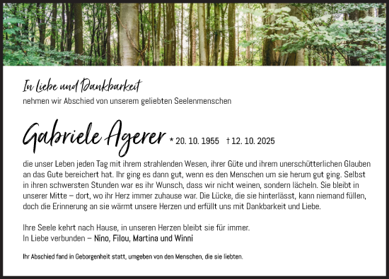 Traueranzeige von Gabriele Agerer von Günzburger Zeitung, Neu-Ulmer Zeitung