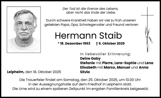 Traueranzeige von Hermann Staib von Günzburger Zeitung