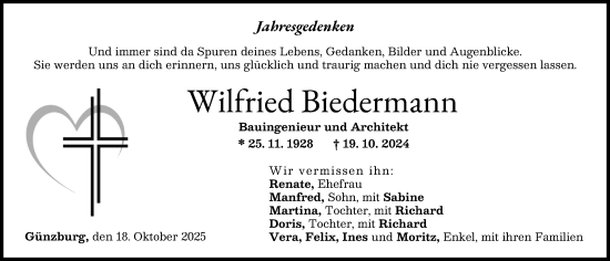 Traueranzeige von Wilfried Biedermann von Günzburger Zeitung