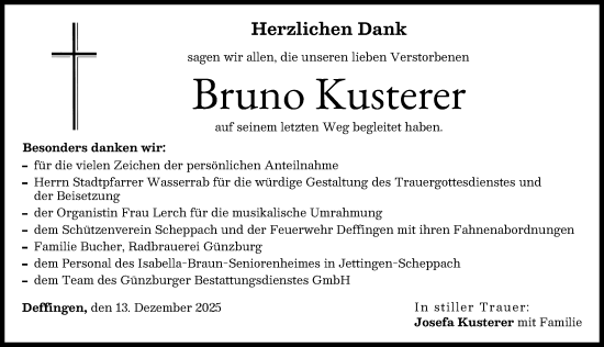 Traueranzeige von Bruno Kusterer von Günzburger Zeitung