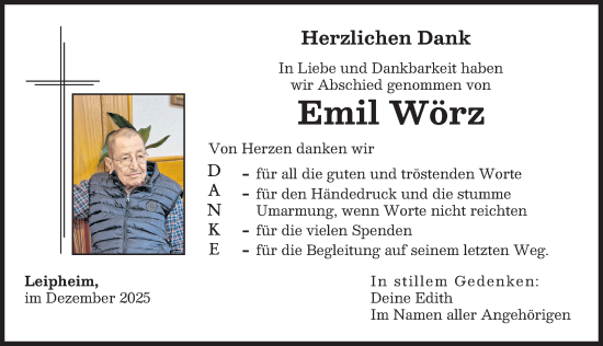 Traueranzeige von Emil Wörz von Günzburger Zeitung
