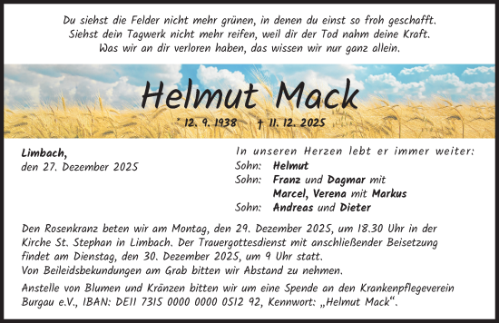 Traueranzeige von Helmut Mack von Günzburger Zeitung