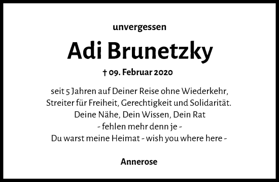 Traueranzeige von Adi Brunetzky von Augsburger Allgemeine