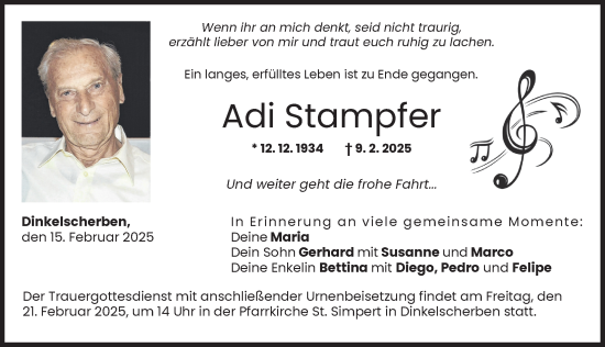Traueranzeige von Adi Stampfer von Augsburger Allgemeine