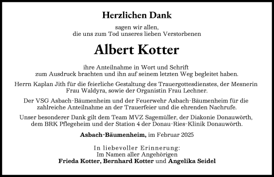 Traueranzeige von Albert Kotter von Donauwörther Zeitung