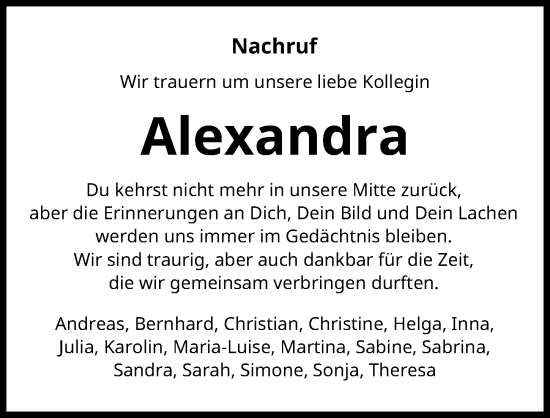 Traueranzeige von Alexandra  von Günzburger Zeitung