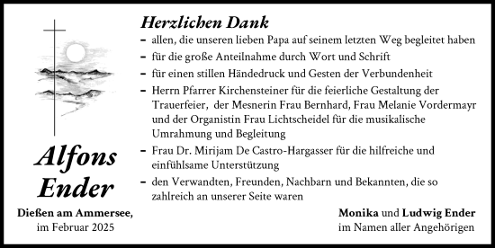 Traueranzeige von Alfons Ender von Ammersee Kurier