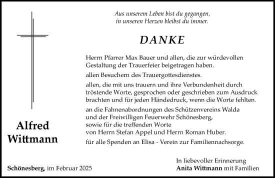 Traueranzeige von Alfred Wittmann von Neuburger Rundschau