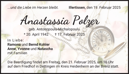 Traueranzeige von Anastassia Polzer von Illertisser Zeitung