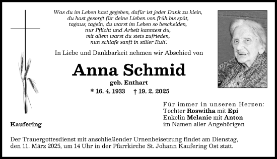 Traueranzeige von Anna Schmid von Landsberger Tagblatt