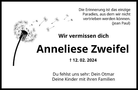 Traueranzeige von Anneliese Zweifel von Neu-Ulmer Zeitung