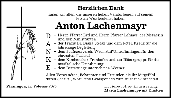 Traueranzeige von Anton Lachenmayr von Donau Zeitung