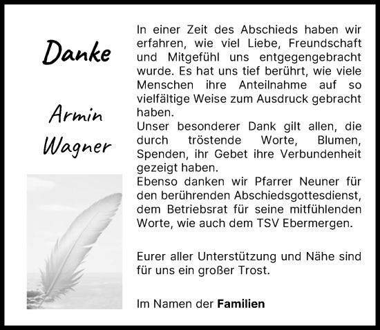 Traueranzeige von Armin Wagner von Donauwörther Zeitung