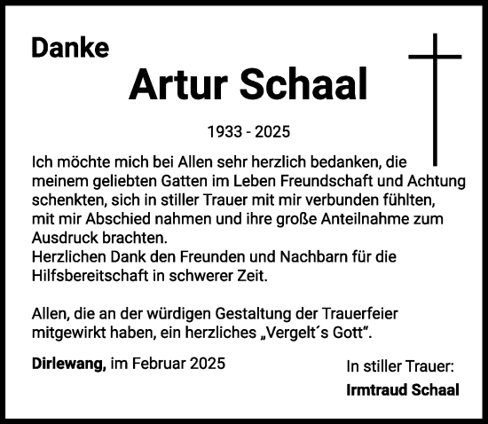 Traueranzeige von Artur Schaal von Mindelheimer Zeitung