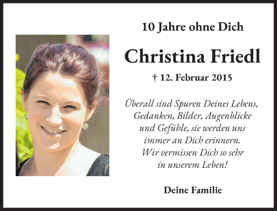Traueranzeige von Christina Friedl von Aichacher Nachrichten