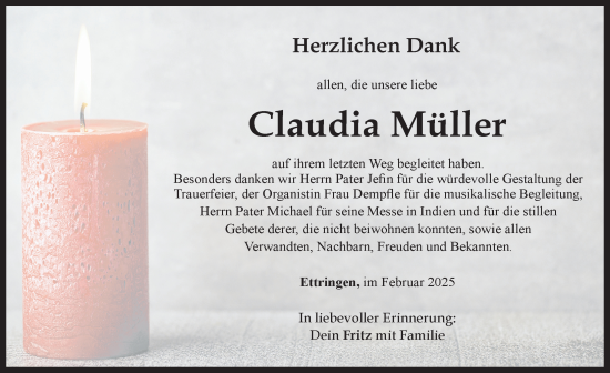 Traueranzeige von Claudia Müller von Mindelheimer Zeitung