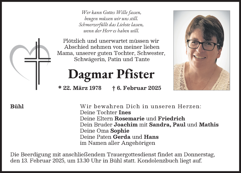  Traueranzeige für Dagmar Pfister vom 11.02.2025 aus Rieser Nachrichten