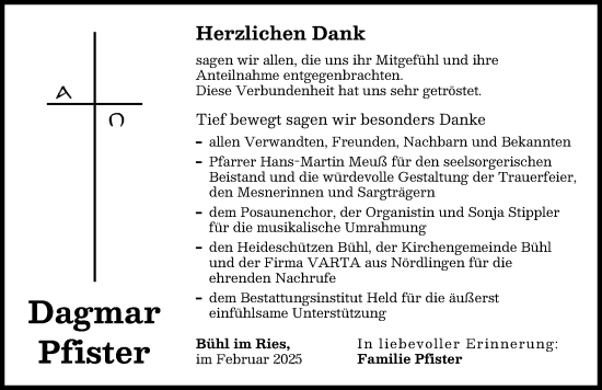 Traueranzeige von Dagmar Pfister von Rieser Nachrichten