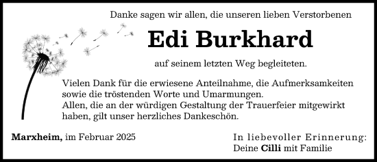 Traueranzeige von Edi Burkhard von Donauwörther Zeitung