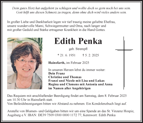 Traueranzeige von Edith Penka von Rieser Nachrichten
