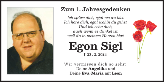 Traueranzeige von Egon Sigl von Friedberger Allgemeine