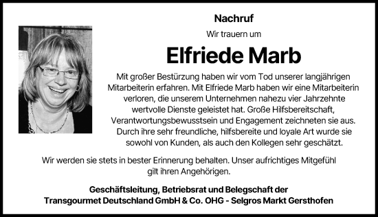 Traueranzeige von Elfriede Marb von Augsburg-Land, Aichacher Nachrichten
