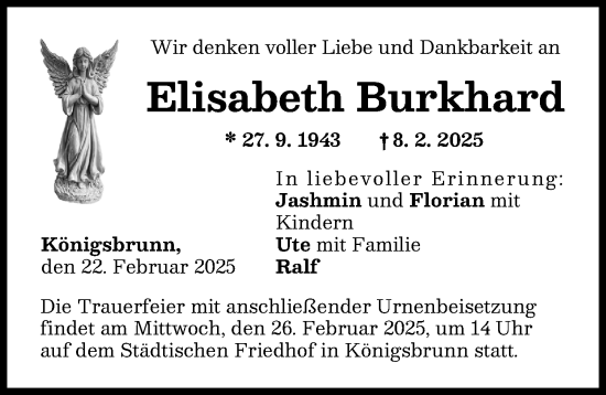 Traueranzeige von Elisabeth Burkhard von Schwabmünchner Allgemeine