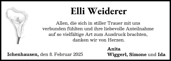 Traueranzeige von Elli Weiderer von Günzburger Zeitung