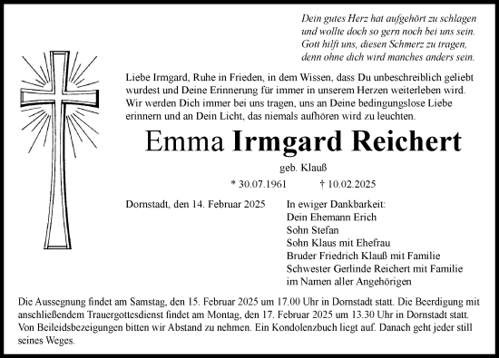 Traueranzeige von Emma Irmgard Reichert von Rieser Nachrichten