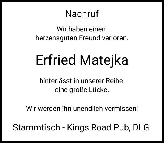 Traueranzeige von Erfried Matejka von Donau Zeitung