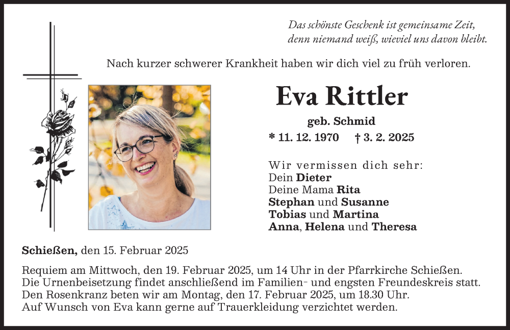  Traueranzeige für Eva Rittler vom 15.02.2025 aus Neu-Ulmer Zeitung