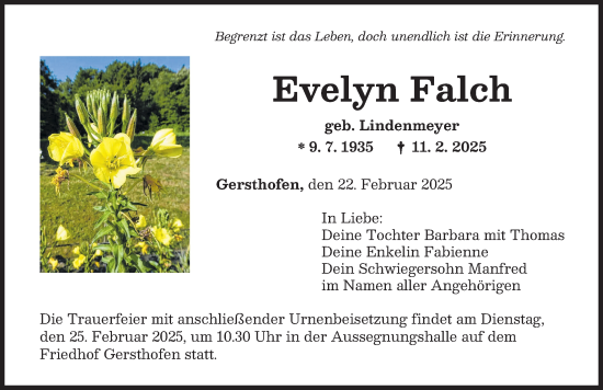 Traueranzeige von Evelyn Falch von Augsburg-Land