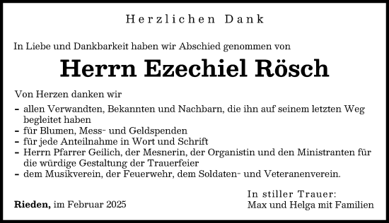 Traueranzeige von Ezechiel Rösch von Günzburger Zeitung