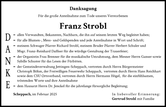 Traueranzeige von Franz Strobl von Günzburger Zeitung