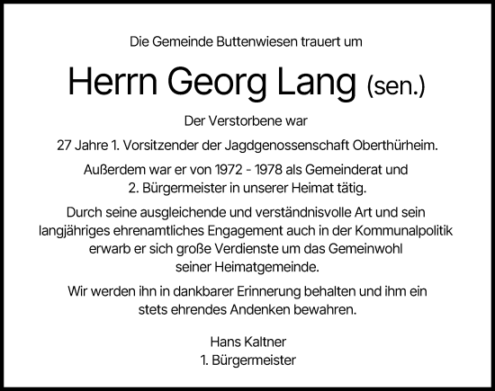 Traueranzeige von Georg Lang von Wertinger Zeitung