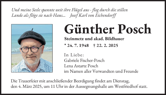 Traueranzeige von Günther Posch von Augsburger Allgemeine