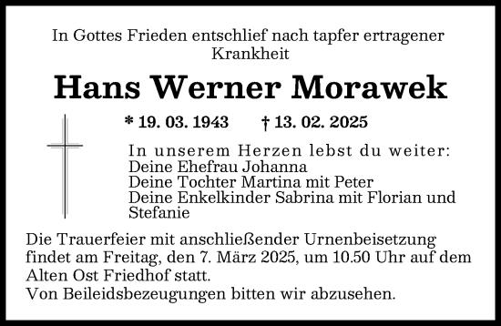 Traueranzeige von Hans Werner Morawek von Augsburger Allgemeine
