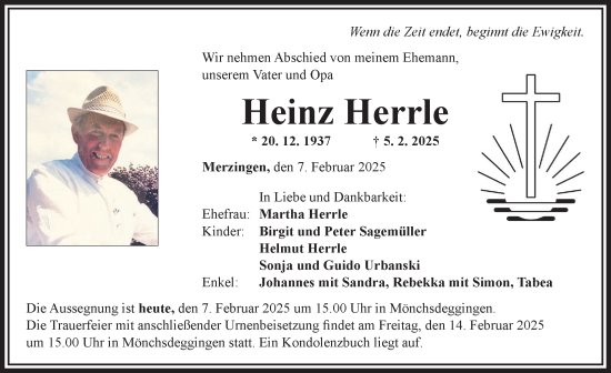 Traueranzeige von Heinz Herrle von Rieser Nachrichten