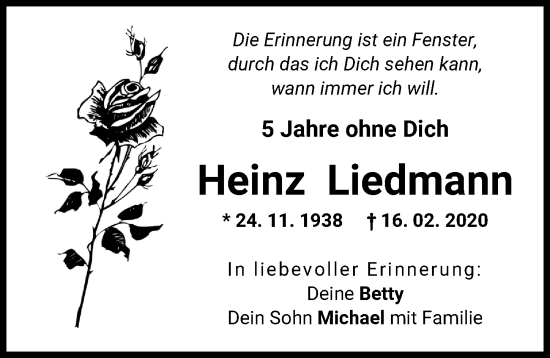 Traueranzeige von Heinz Liedmann von Friedberger Allgemeine