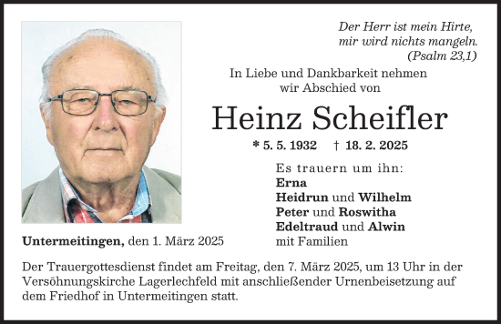 Traueranzeige von Heinz Scheifler von Schwabmünchner Allgemeine